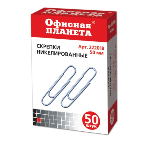 Скрепки ОФИСНАЯ ПЛАНЕТА 50 мм металл., 50 шт., в карт. коробке, 222018