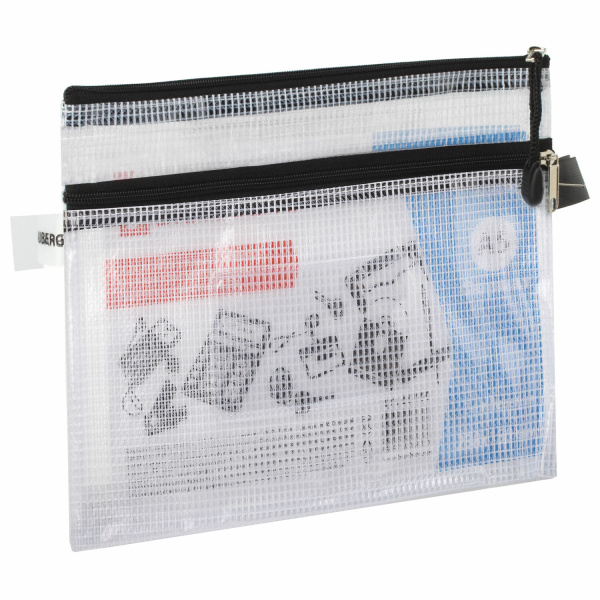 Папка-конверт на молнии BRAUBERG "Solid", А5, 238*180мм, ПВХ, "сетка", 0,3мм, 2 отд, прозр, 223890