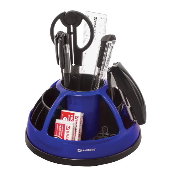 Канцелярский набор BRAUBERG "Motion 360°", 9 предм, вращ. конструк., черн/син, блистер, 231930
