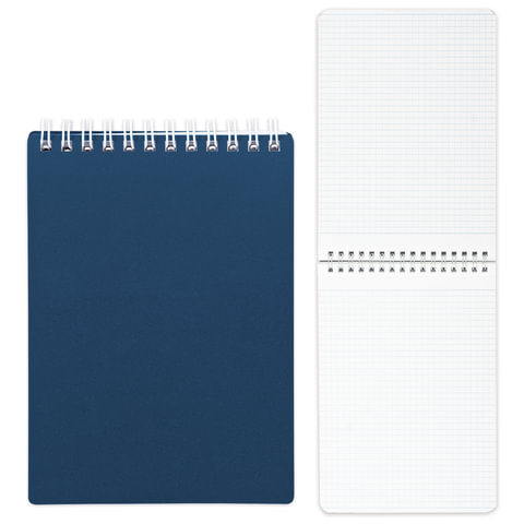 Блокнот А5 (145х205 мм), 80 л., гребень, пластиковая обложка, клетка, HATBER, "Темно-синий", 80Б5В1г