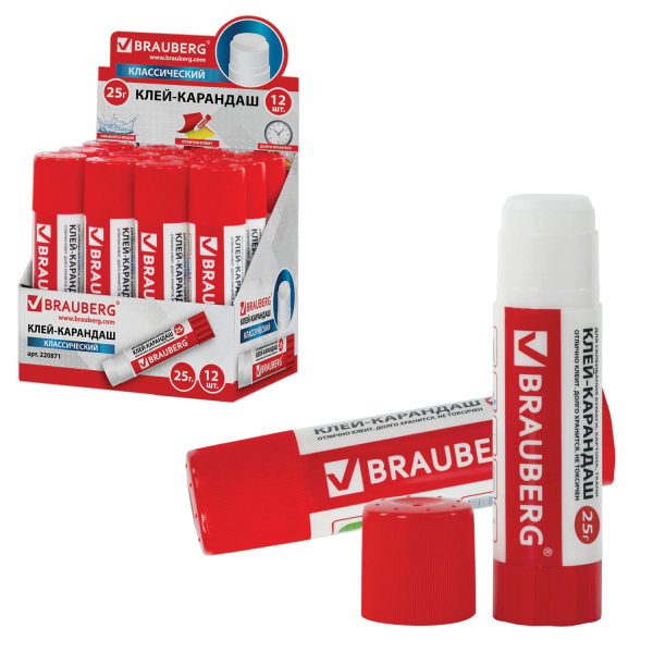 Клей-карандаш BRAUBERG  25 г, за шт