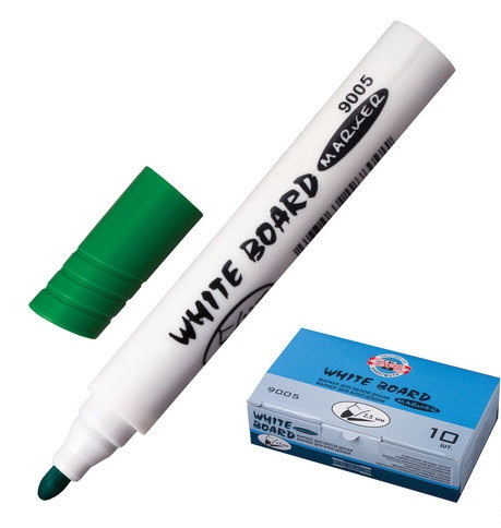 Маркер для доски KOH-I-NOOR круглый наконечник, ширина линии 2,5 мм, зеленый, 7790052501KSRU