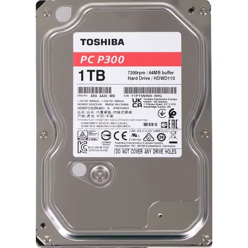 Жесткий диск TOSHIBA P300 HDWD105UZSVA, 1Тб, HDD, SATA III, 3.5"