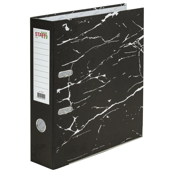 Папка-регистратор STAFF "Profit" с мраморным покрытием, 75 мм, с уголком, черная, СЪЕМНЫЙ МЕХАНИЗМ, 