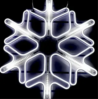 Каркасная светодиодная фигура уличная снежинка неон с LED лентой белая