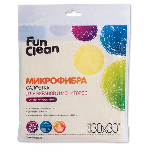 Салфетка для экранов и мониторов FUN CLEAN микрофибра, суперполирующая, 30х30см, 6563
