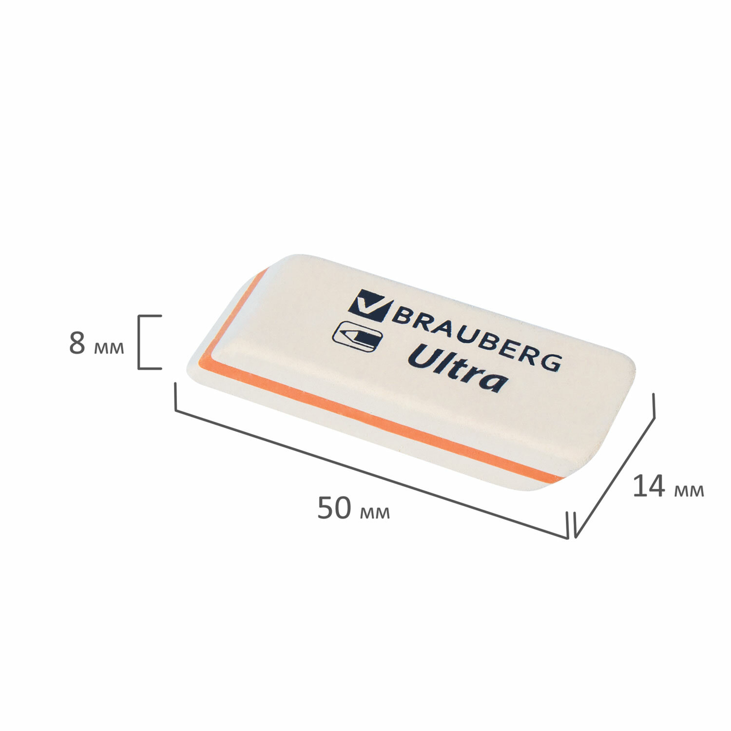 Ластик BRAUBERG "Ultra", 50х14х8 мм, белый, детали ассорти, натуральный каучук, 228704