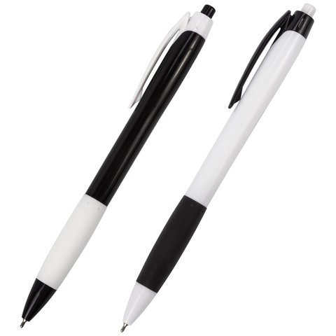 Ручка шариковая масляная автоматическая с грипом BRAUBERG BLACK&WHITE "Blank", СИНЯЯ, узел 0,7 мм, л