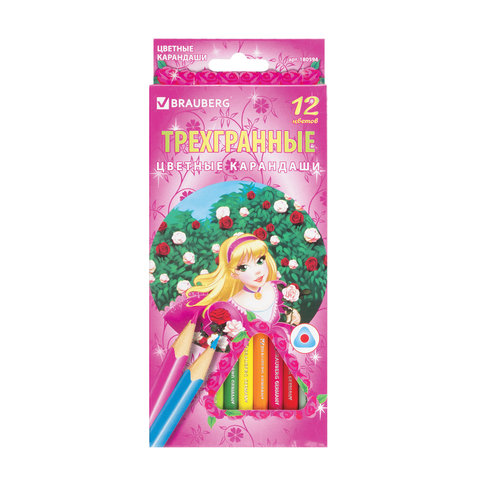 Карандаши цветные BRAUBERG "Rose Angel" (Ангел Роз), 12 цв., трехгранные, заточенные Карандаши цветные BRAUBERG "Rose Angel" (Ангел Роз), 12 цв., трехгранные, заточенные