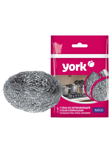 Губка для посуды York "Макси", спиральная, стальная, 1шт., 8*8*4см