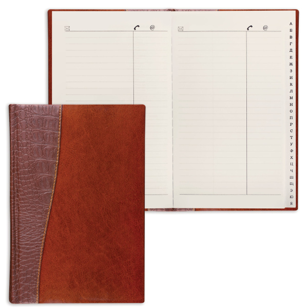 Телефонная книжка А5 136*202мм, 96л, BRAUBERG ВЫР.АЛФАВИТ, "Cayman", комб.кож., кор/т-кор, 125130