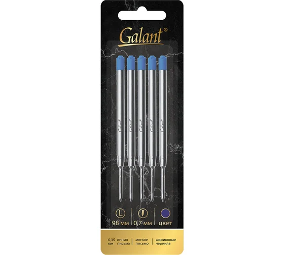 Стержень шариковый тип PARKER, СИНИЕ, КОМПЛЕКТ 5 ШТ., пишущий узел 0,7 мм, блистер, GALANT, 170388