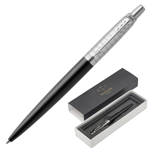 Ручка шариковая PARKER Jotter Premium Bond Street Black Grid CT, черный лак,нерж.сталь,синяя,1953195