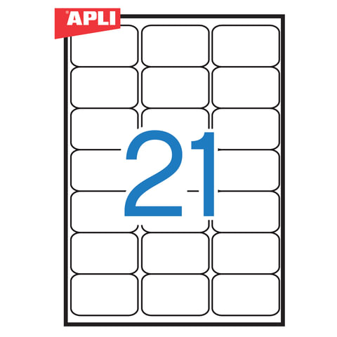 Этикетка самоклеящаяся APLI на листе ф А4, 21 этик., размер 63,5х38,1мм, белая,100л.(02414)