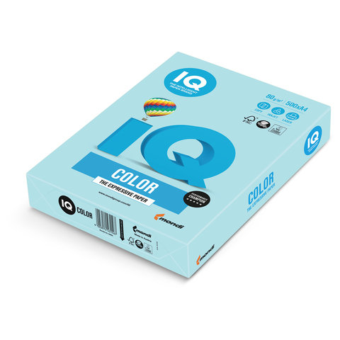 Бумага IQ (АйКью) color, А4, 80 г/м2, 500 л., пастель голубая, MB30
