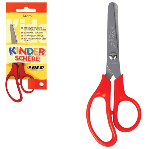 Ножницы LACO (ЛАКО, Германия) 130мм, красные, закруг., детские, в карт. упак. с европодвесом, S 806 Ножницы LACO (ЛАКО, Германия) 130мм, красные, закруг., детские, в карт. упак. с европодвесом, S 806