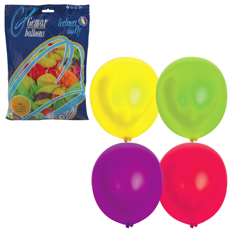 Шары воздушные 12" (30 см), комплект 100 шт., 12 неоновых цветов, в пакете, 1101-0005