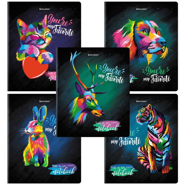 Тетрадь 48л. клетка BRAUBERG, скоба, матовая ламинация, выборочный лак, "Animals Pop-Art" Тетрадь 48л. клетка BRAUBERG, скоба, матовая ламинация, выборочный лак, "Animals Pop-Art"