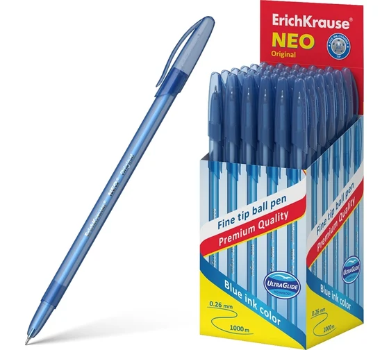 Ручка шариковая ERICH KRAUSE "Neo Stick Original", СИНЯЯ, узел 0,7 мм, линия письма 0,26 мм, 46515