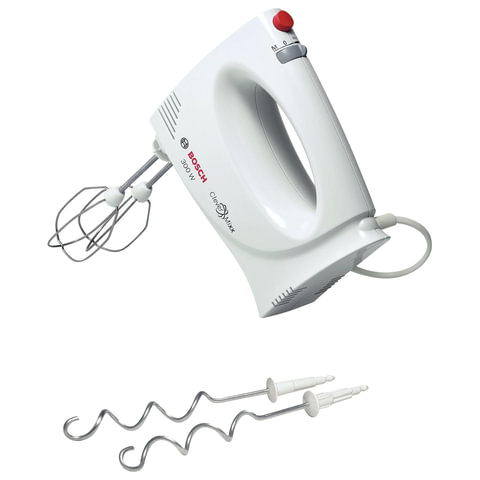 Миксер BOSCH MFQ3010,мощность 300Вт, 2 скорости, 2 венчика, 2 крюка для теста, белый