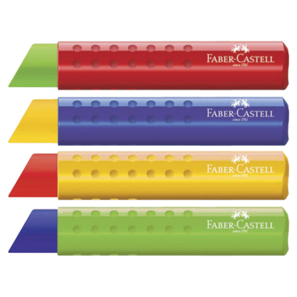 Ластик большой FABER-CASTELL "Tri", 83х12,6х12,3 мм, цвет ассорти, треугольный, пластиковый держател