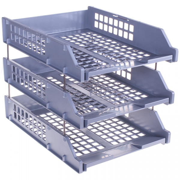 Лотки горизонтальные для бумаг, НАБОР 3 шт. (340х260х240 мм), серые, "Strong", ЛТГ-63794 