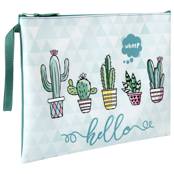 Папка для тетрадей BRAUBERG А4, 1 отделение, ткань, молния сверху, с ручкой, Cactus, 270325