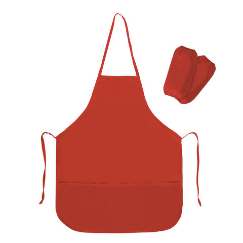 Фартук для труда и занятий творчеством ПИФАГОР с нарукавниками, с карманом, красный, 44х55 см