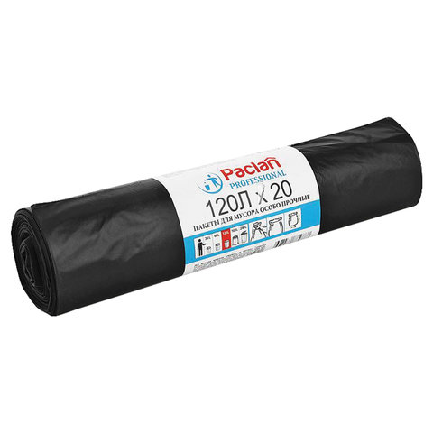 Мешки д/мусора 120л  PACLAN Professional в рулоне 20 шт., ПВД, 40 мкм, 70х110 см, черные