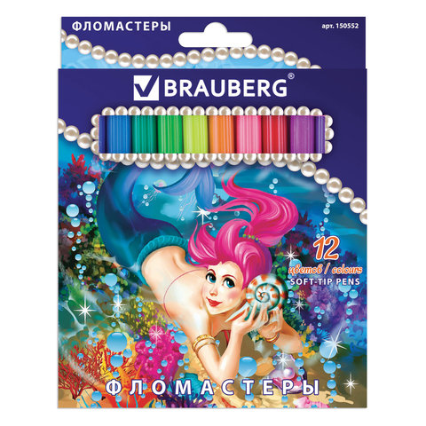 Фломастеры BRAUBERG "Ocean Love" (Морские истории)12цв,вент.колп,карт.упак.с блест,ув.срок сл,150552