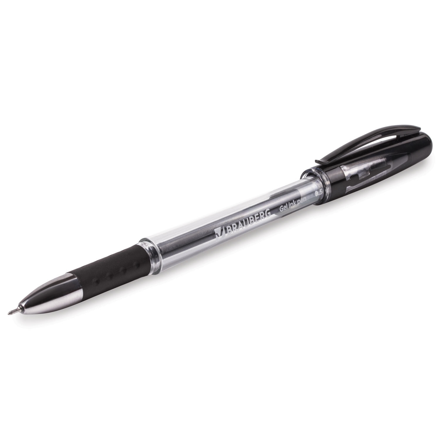 Ручка гелевая BRAUBERG "Geller", корпус прозрач, игольчатый пишущий узел 0,5мм, рез.держ,141180,черн