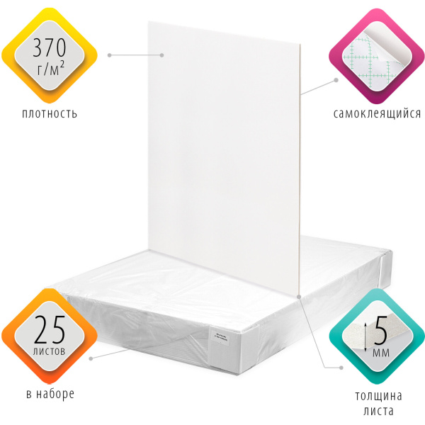 Пенокартон матовый, 70х100 см, толщина 5 мм, белый, BRAUBERG, 112479