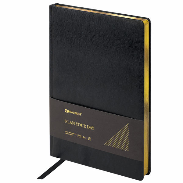 Ежедневник недатированный А4 (210х297мм) BRAUBERG "Iguana" под кожу, 160л, черный