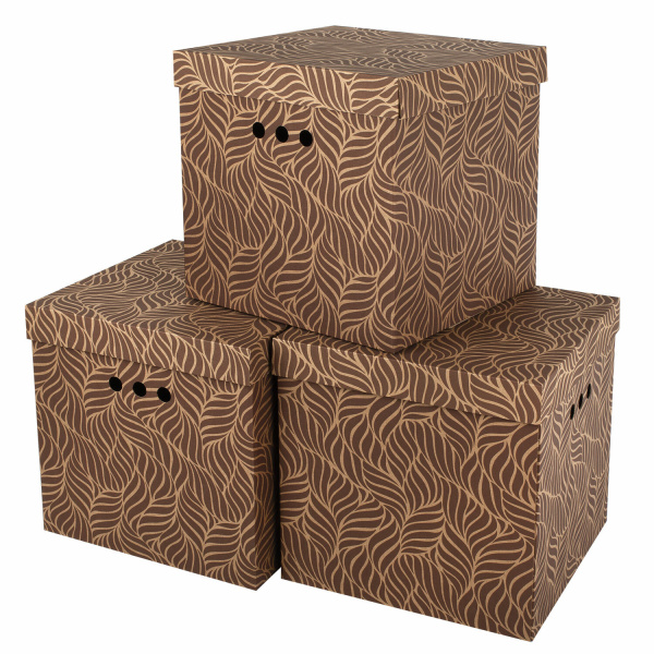 Короб для хранения из плотного микрогофрокартона 315х315х315 мм, КОМПЛЕКТ 3 шт, BRAUBERG HOME "Узор"