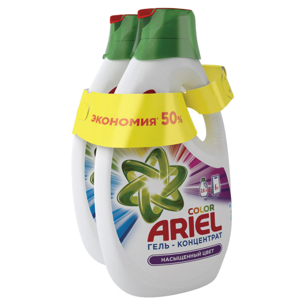 Средство для стирки жидкое автомат 2,6+2,6л ARIEL (Ариэль) Color, гель, концентрат, ш/к 53868
