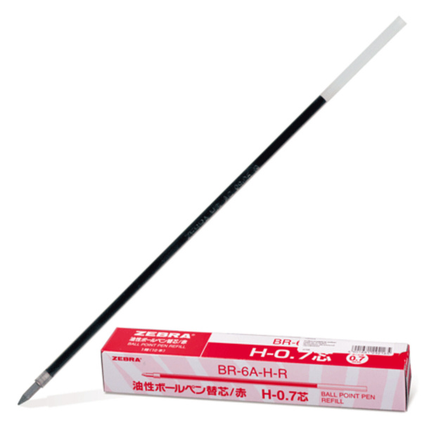 Стержень шариковый ZEBRA "H" 140мм, евронаконечник, 0,7мм, красный, BR-6A-H-R