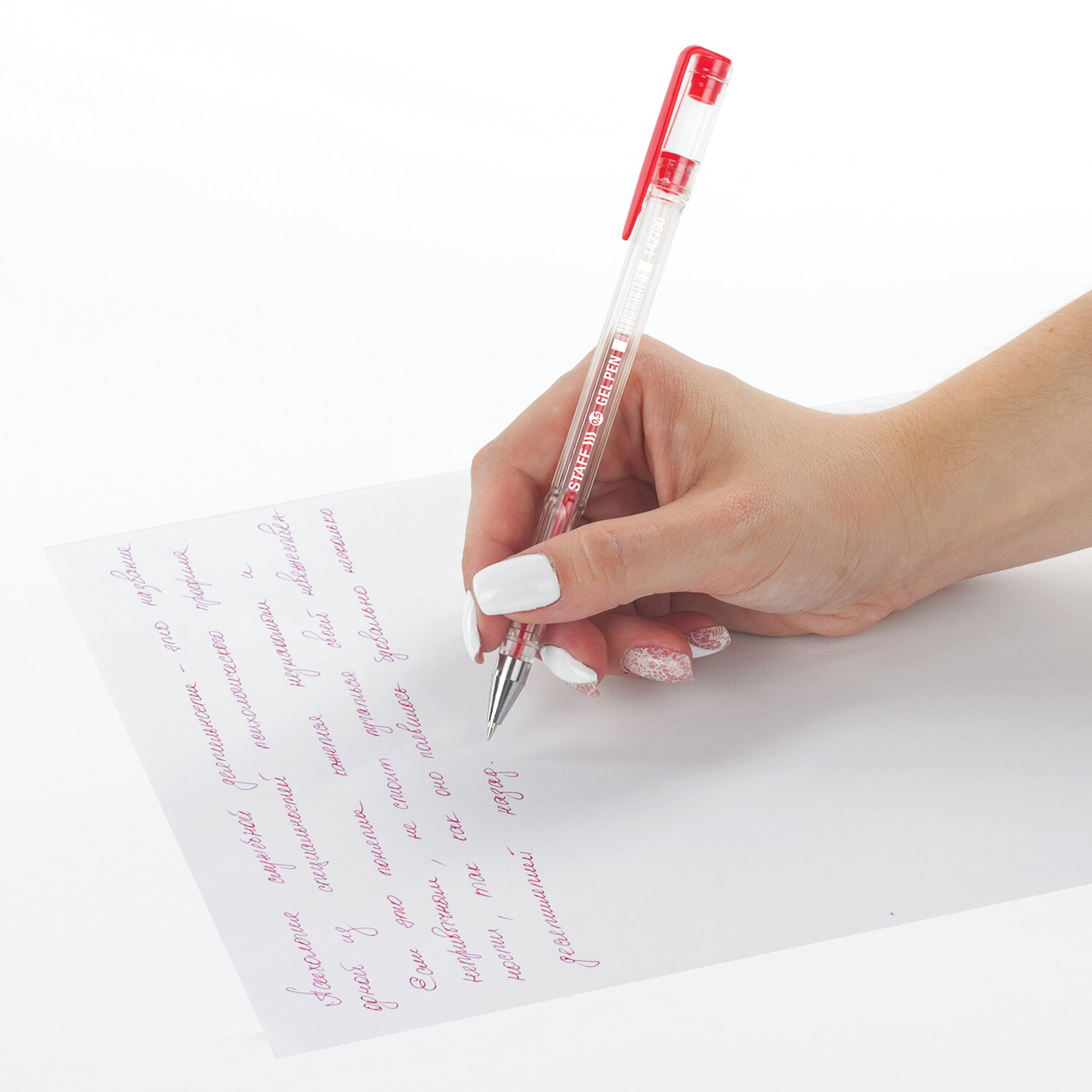 Ручка гелевая STAFF, КРАСНАЯ, корпус прозрачный, хромированные детали, узел 0,5 мм, линия письма 0,3