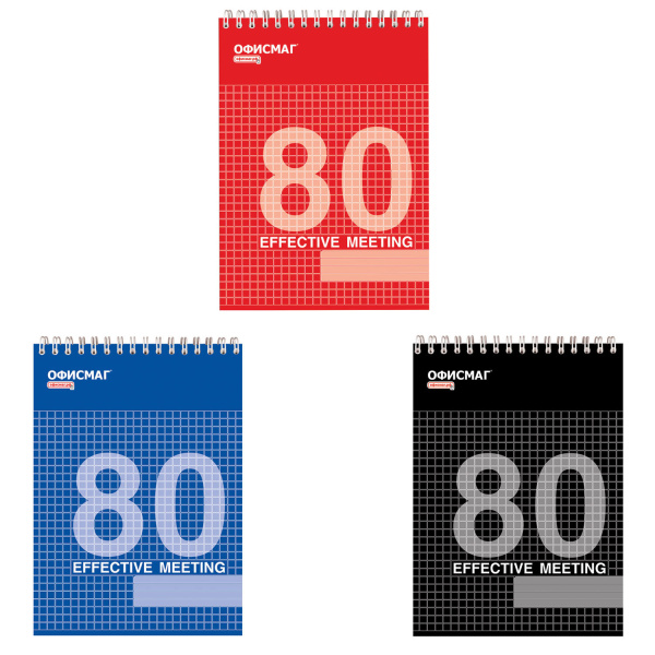 Блокнот ОФИСМАГ, А5, 131*198мм, евроспираль, 80л., (3 вида), 123021